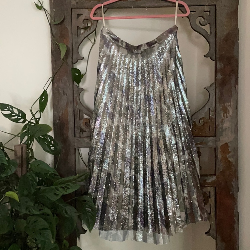 Pleated Sequin Midi Skirt